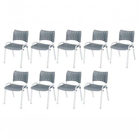 Cadeira Iso Base Branco Escola, Escritório Cinza Kit 9 Un