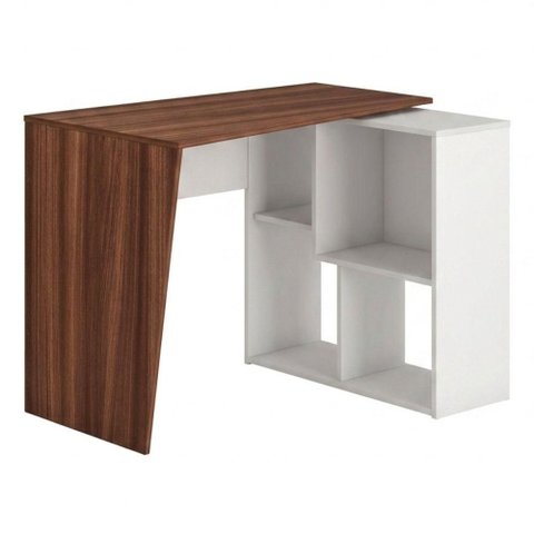 Mesa Escrivaninha em L Versatil 4 Nichos 124x74 cm Ipe Branco Artany