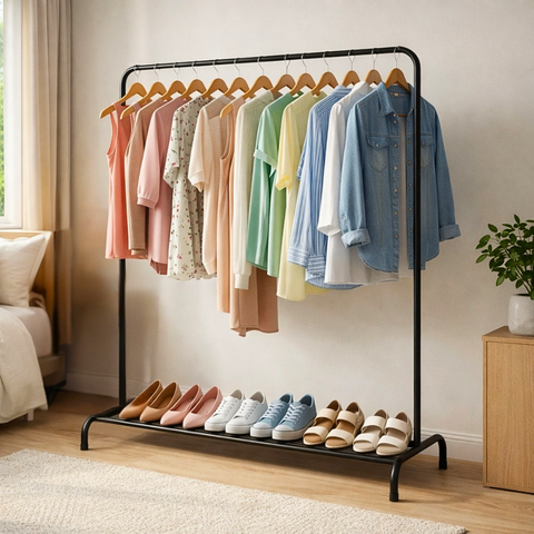Cabideiro Arara de Roupas Metal Preto Closet Organizador de Chão Lavanderia Quarto Funcional de Casa