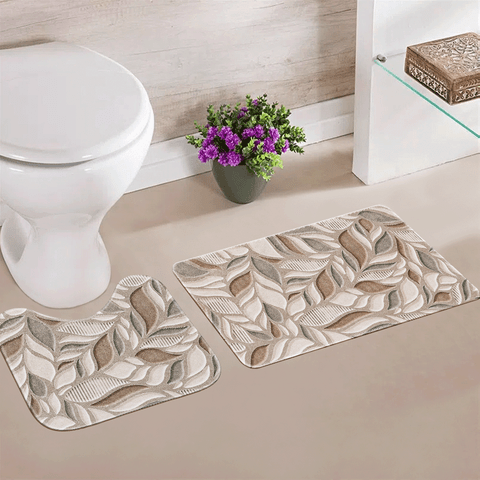 Jogo de Tapetes para Banheiro 2 Peças Folhas Classic Único