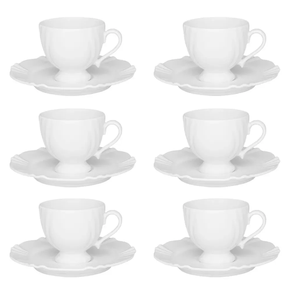 Conjunto de 6 Xícaras Grandes 200ml com Pires Soleil White - Oxford - 2
