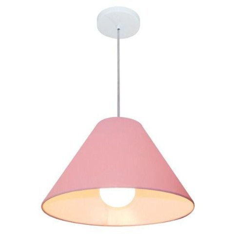 Lustre Pendente Cone Vivare Md-4078 Cúpula em Tecido 25/40x15cm - Bivolt Rosa-bebê 127/220v