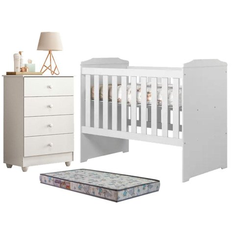Berço Americano Carinho com Gaveteiro Soft Branco Acetinado Colchão Americano Sleep - Tigus