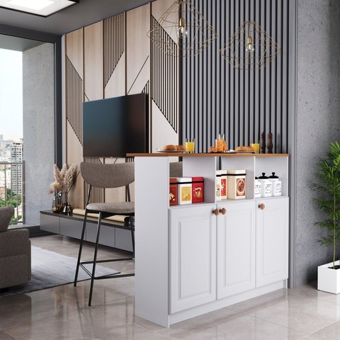 Mesa Bancada Balcão Ilha para Cozinha com 3 Portas e Nichos Divisor de Ambiente Veneza