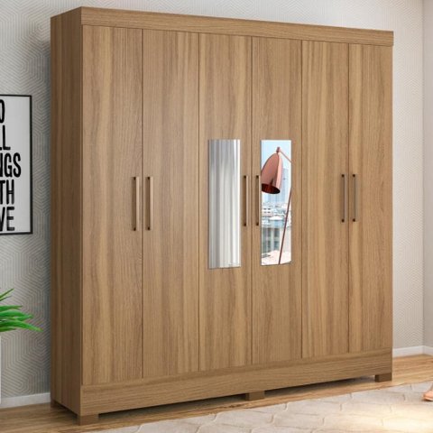 Guarda Roupa Casal 6 Portas com Espelho e 3 Gavetas York - Amêndola Touch