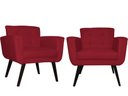 Ver imagem 1 de Kit 2 Poltronas Decorativa Geovana Suede Vermelho Pés Madeira Ms Decor