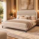 Ver imagem 5 de Conjunto King Cama Cabeceira Sofia Estofada Linho Aveludado Bege