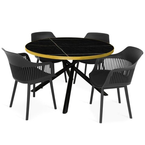 Conjunto Mesa de Jantar Redonda Solaris Preta 120cm com 4 Cadeiras Marcela - Preto