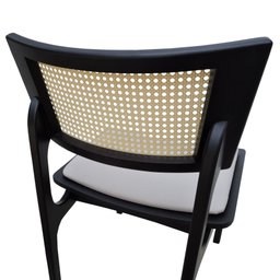 Cadeira Apollo Madeira Maciça Encosto Telinha Assento Anatômico - Preto Estofado Linho Bege - 8