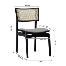 Cadeira Apollo Madeira Maciça Encosto Telinha Assento Anatômico - Preto Estofado Linho Bege - 2