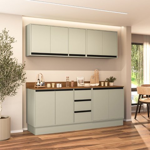 Cozinha Compacta 4 Peças 250046 com Tampo Koya Verde Oliva Politorno Móveis