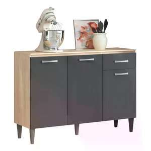 Balcão de Cozinha 3 Portas C/ Tampo 1,20m Aurora - Avena / Grafite