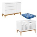 Ver imagem 1 de Berço Americano Unique e Cômoda com Porta Nature Clean Branco Soft Eco Wood com Colchão Ortobom – Ma