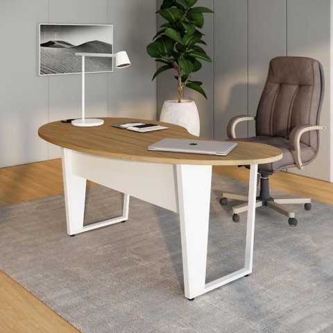 Mesa para Escritório Mesa Linear Orgânica sem Gavetas MDP 175cm Macadâmia com Branco