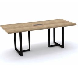 Mesa de Reunião com Caixa de Tomada 200 x 90 cm Pé Tubular PE40 em MDP Noce Naturalle Base Preta - 1