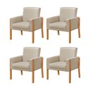 Ver imagem 1 de Kit 4 Poltronas Sala de Espera Pés em Madeira Santorini Linho Capuccino