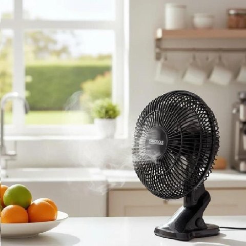 Ventilador de Mesa 25W Preto Ajustavel Fixador Berco Prateleira Parede Multiuso Portatil Oscilante