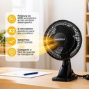 Ver imagem 5 de Ventilador de Mesa 25W Preto Ajustavel Fixador Berco Prateleira Parede Multiuso Portatil Oscilante