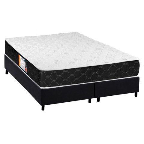 Cama Box Queen: Colchão Espuma D33 Castor Black e White Double Face + Base Crc Suede Black(158x198