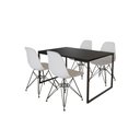 Ver imagem 2 de Mesa Industrial Base Ferro Preto Tampo 137x90 Preto 4 Cadeiras Eames Ferro Preto Assento Branco