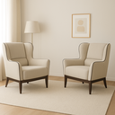 Ver imagem 1 de Kit 2 Poltronas em Tecido Algodão Bege com Base de Madeira Meissa - Larbelle