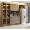Ver imagem 1 de Armário de Cozinha Modulada Completa Reta 6 Peças 3,30m 235 Botanic Kappesberg - Nogueira/fendi