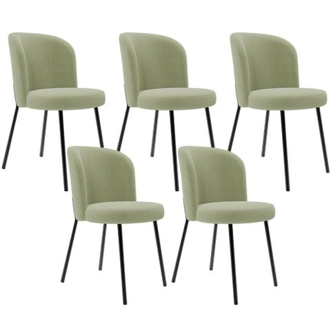 Kit 5 Cadeiras Sala de Jantar Estofada Gavi L02 Bouclê Oliva Lyam Decor