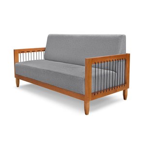 Sofá Namoradeira 2 Lugares Base de Madeira Daia Linho Cinza - Loja Sheep