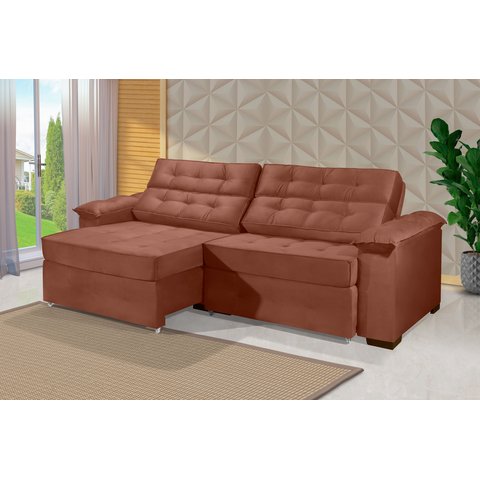 Sofá Retrátil e Reclinável 2,90m Estilo Estofados - Paris 2 Módulos com Velusoft D33 "terracota"