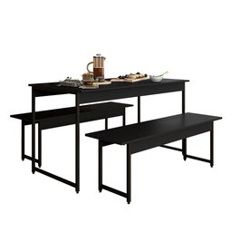Conjunto Mesa com 2 Bancos Estilo Industrial Lugano Preto Fosco - M.a Preto Fosco - 1