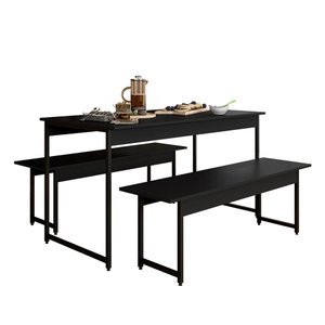 Conjunto Mesa com 2 Bancos Estilo Industrial Lugano Preto Fosco - M.a Preto Fosco