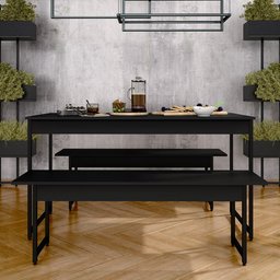 Conjunto Mesa com 2 Bancos Estilo Industrial Lugano Preto Fosco - M.a Preto Fosco - 3