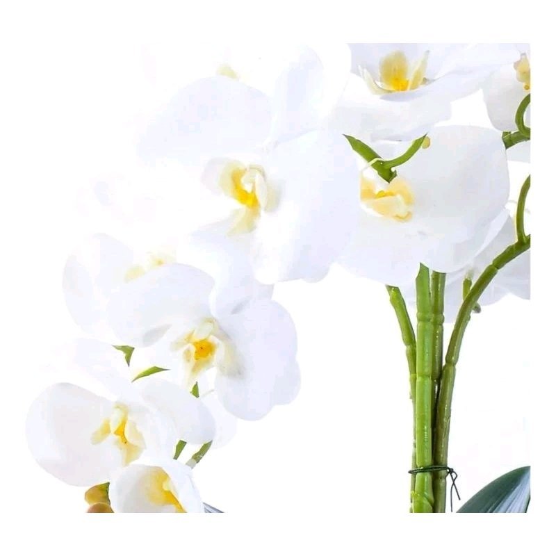 Arranjo com 04 Orquídeas Silicone Brancas Toque Real em Vaso Terrário Redondo - 3