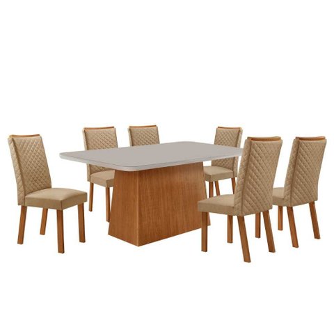 Mesa de Jantar Aida 180cm Tampo MDF e Vidro Canto Copo com 6 Cadeiras Lira Moderna