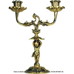 Castiçal Querubim Duplo Artesanal Em Latão SAT Querubim Dourado - 1