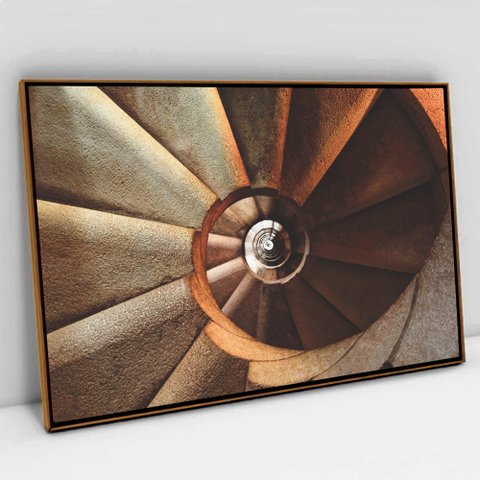 Quadro Decorativo em Canvas Arquitetura Escadas TaColado Moldura Flutuante 4,5cm Freijó 120 x 80cm