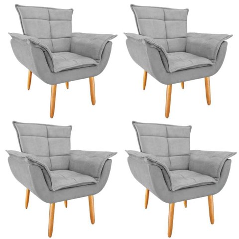 Kit 4 Poltronas Opala Suede Cinza
