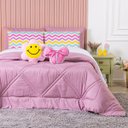 Ver imagem 2 de Kit Edredom King Menina Teen Rosa com Almofadas Estampadas 07 Peças - Dupla Face Percal 300 Fios
