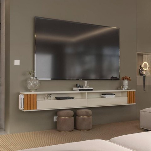 Rack Ripado Suspenso Luxo para Tv até 80 Polegadas com Nichos e Portas 220 Cm