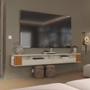 Ver imagem 1 de Rack Ripado Suspenso Luxo para Tv até 80 Polegadas com Nichos e Portas 220 Cm