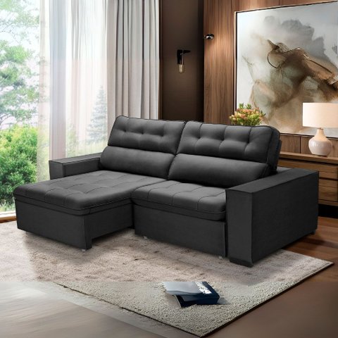 Sofa Retratil Reclinavel 2 Lugares 2,60 Vitória Veludo Grafite Lansofbr