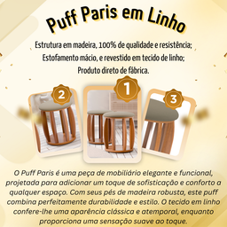 Puff Banqueta Madeira Linho Decorativo Redondo Sala Estar:areia - 6