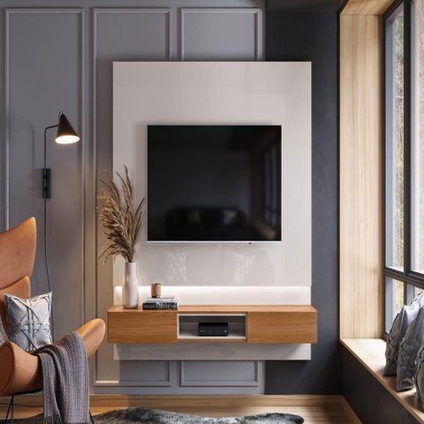 Painel para Tv Riga Jequitiba Off White Perolizado/jequitiba