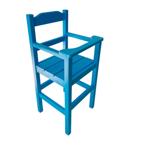 Cadeira de Papinha para Bebê com Trava Fixa em Madeira Maciça para Bar e Restaurante - Azul