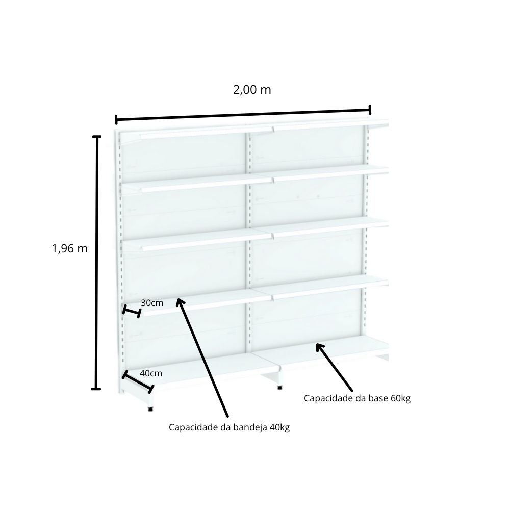 Kit Gôndola Parede 1 Inicial + 1 Continuação 196 Branco Sem PE - 2