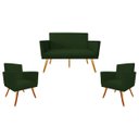 Ver imagem 1 de Kit Namoradeira + 2 Poltronas Decorativa Nina Suede Verde Pés Madeira Mz Decor