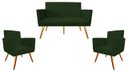 Ver imagem 1 de Kit Namoradeira + 2 Poltronas Decorativa Nina Suede Verde Pés Madeira Mz Decor
