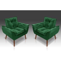 Kit 2 Poltronas Opala Decorativa Opala Suede Verde - Casa da Poltrona - 1
