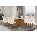 Ver imagem 1 de Conjunto: Mesa Sala Jantar Luna C/ Tampo de Vidro Canto Curvo 180x90cm e 6 Cadeiras Jade Imbuia/off