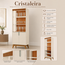 Ver imagem 3 de Cristaleira Paraty 180cm 4 Portas de Vidro LED Slim MDP/MDF Frisos Puxador Cava - Offwhite/Canela